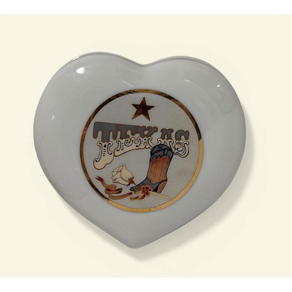 Vtg Heart Trinket Jewelry Box Lid Texas Cowgirl Country Western Rodeo 90s Gift